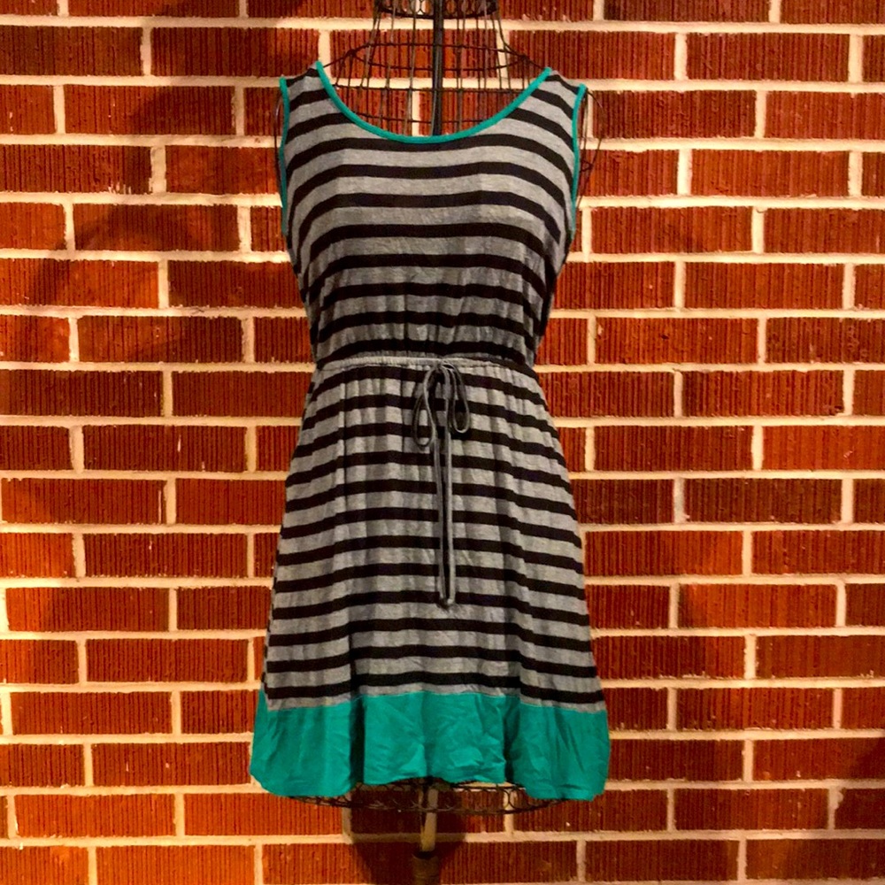 (Pink Rose) Striped Tank Dress with Pockets